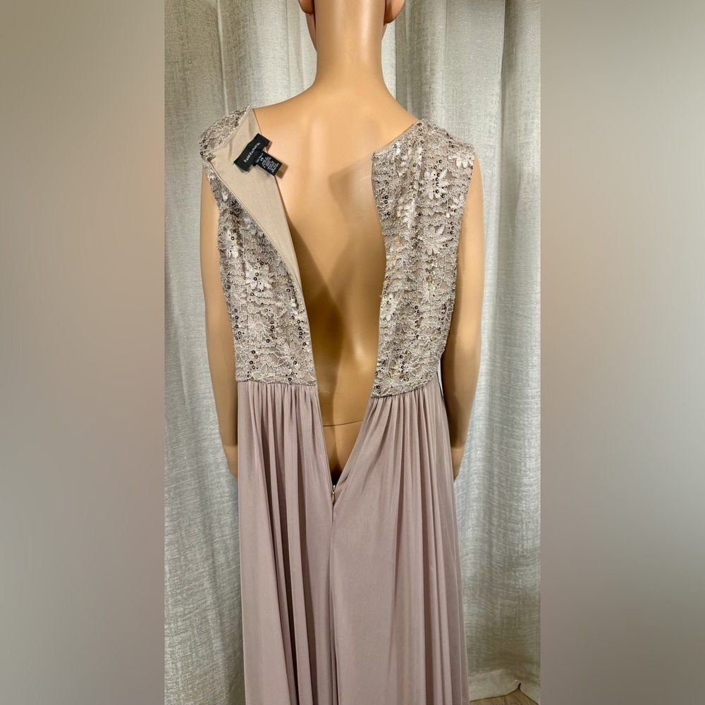 👗 R&M Richards Taupe Beaded Lace Chiffon Evening Gown – Size 14 - Picture 6 of 10